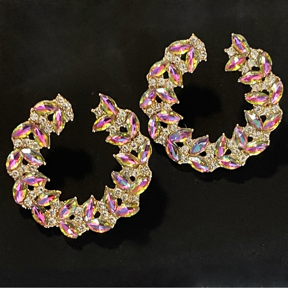 ✨Gorgeous Purple Aurora Rhinestones Hoop Earrings (Hypoallergenic)